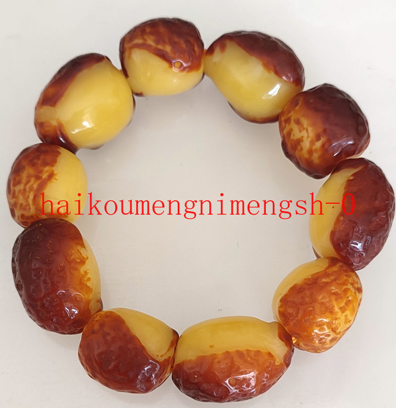 26mm Natural Mexico Yellow Amber Beeswax Rough Stone Beads Bracelet 8″