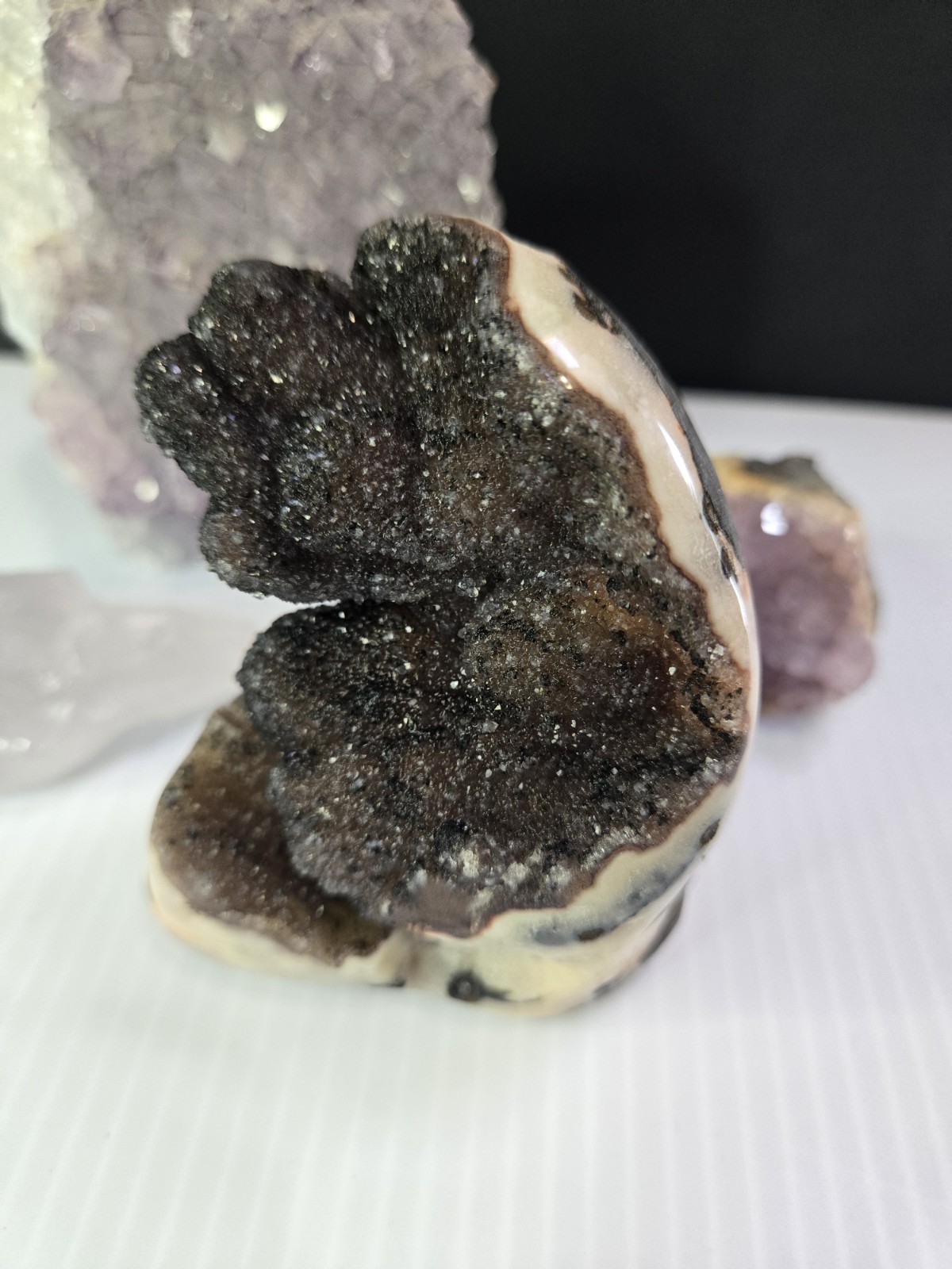Natural Amethyst Lavendar purple Crystal Geode cluster set lot of 4