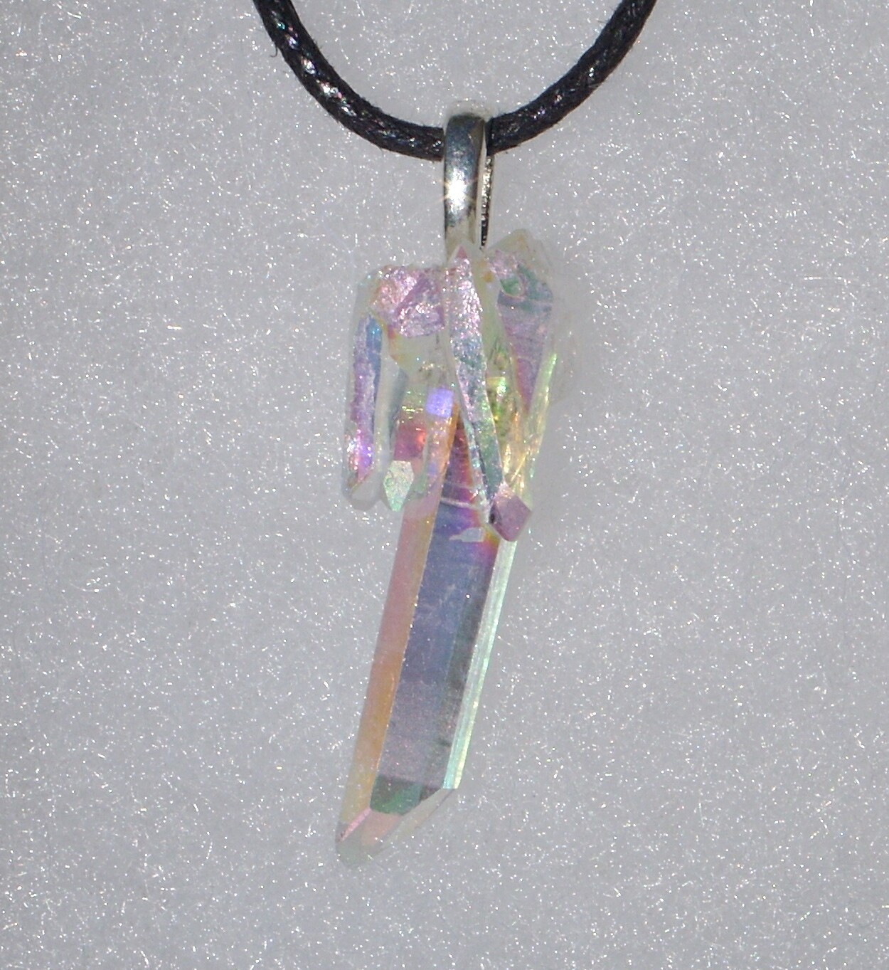 Angel Aura Quartz Twinned Point Crystal Cluster Stone Pendant Necklace
