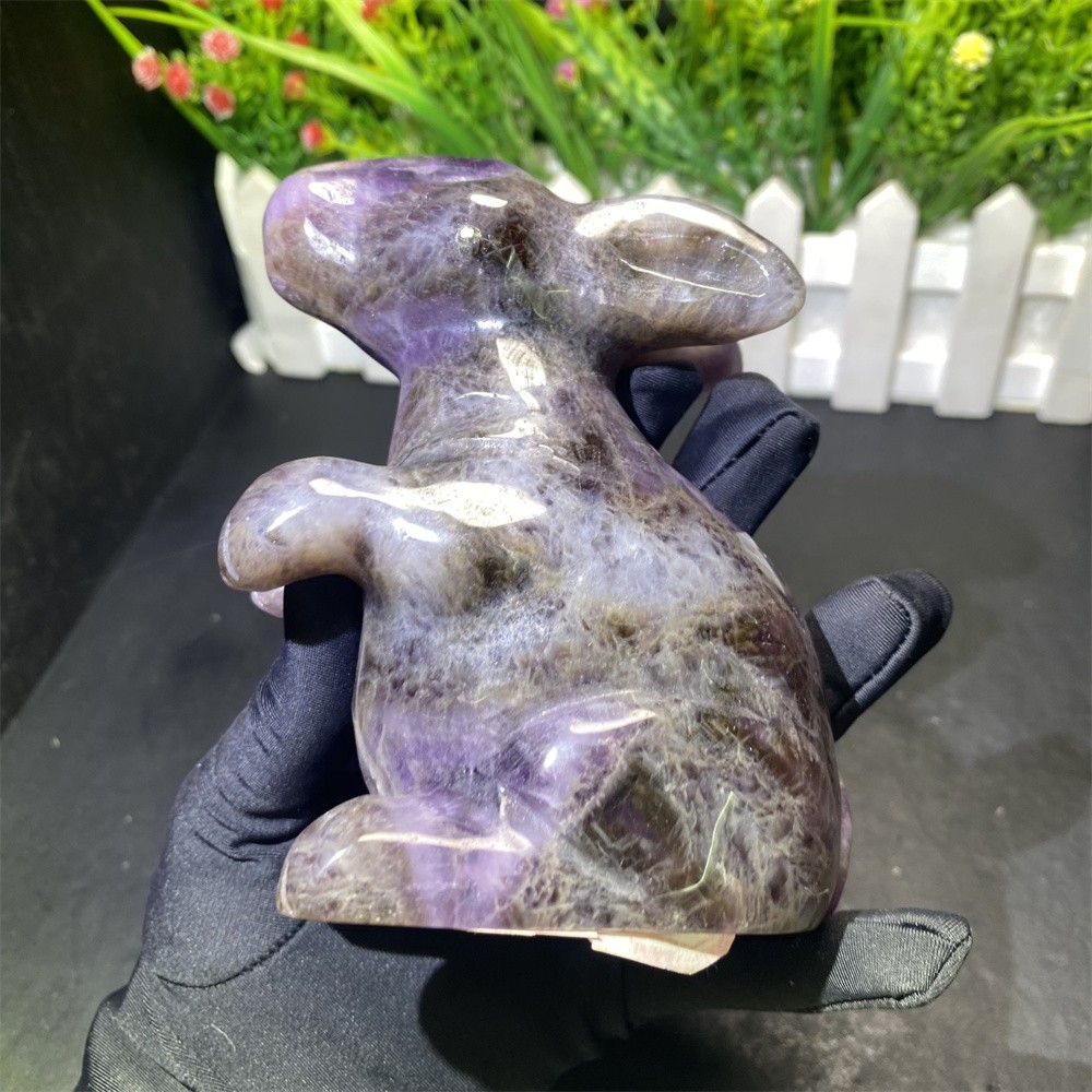 1.6LB 4.5″Natural Dream Amethyst Bunny Statue Crystal Reiki Carving Rabbit Decor