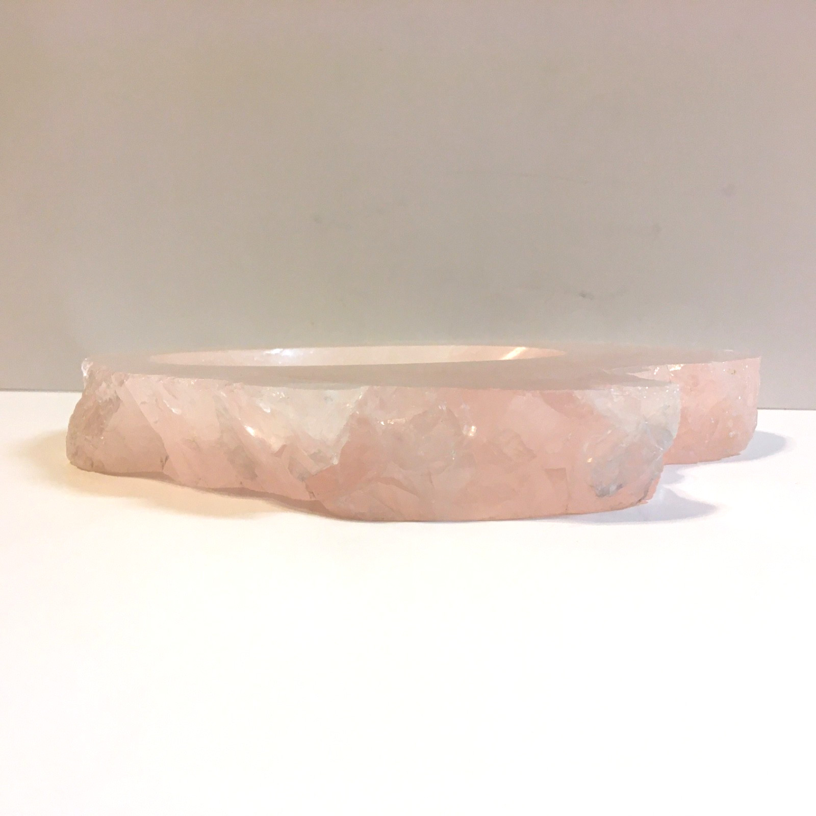 Solid Rose Quartz Crystal Bowl Trinket Dish Pink Gemstone Vanity Tray Raw Edge