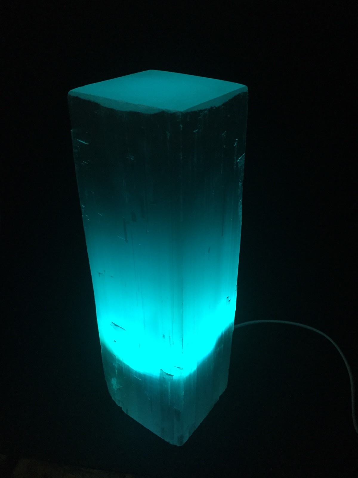 11.5″ Rectangular Selenite Lamp LED Color Selenite Tower Lamp Crystal Log Reiki.