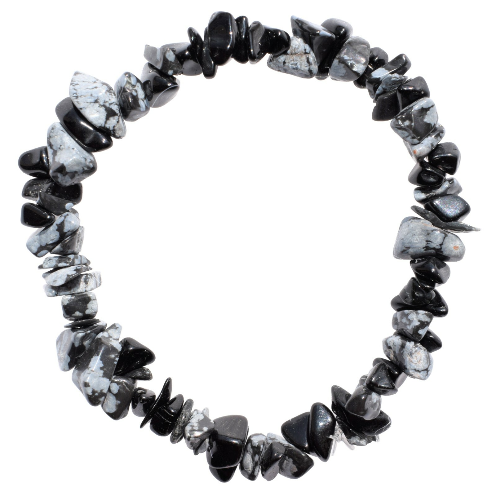 Charged Snowflake Obsidian Crystal Chip Bracelet + Selenite Puffy Heart