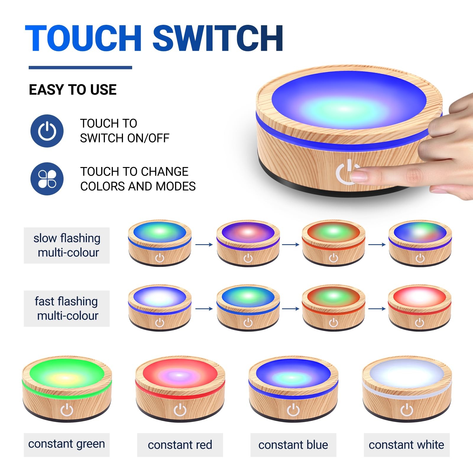 Woodgrain Round LED Light Base Multicolor Display Stand (Two packs)