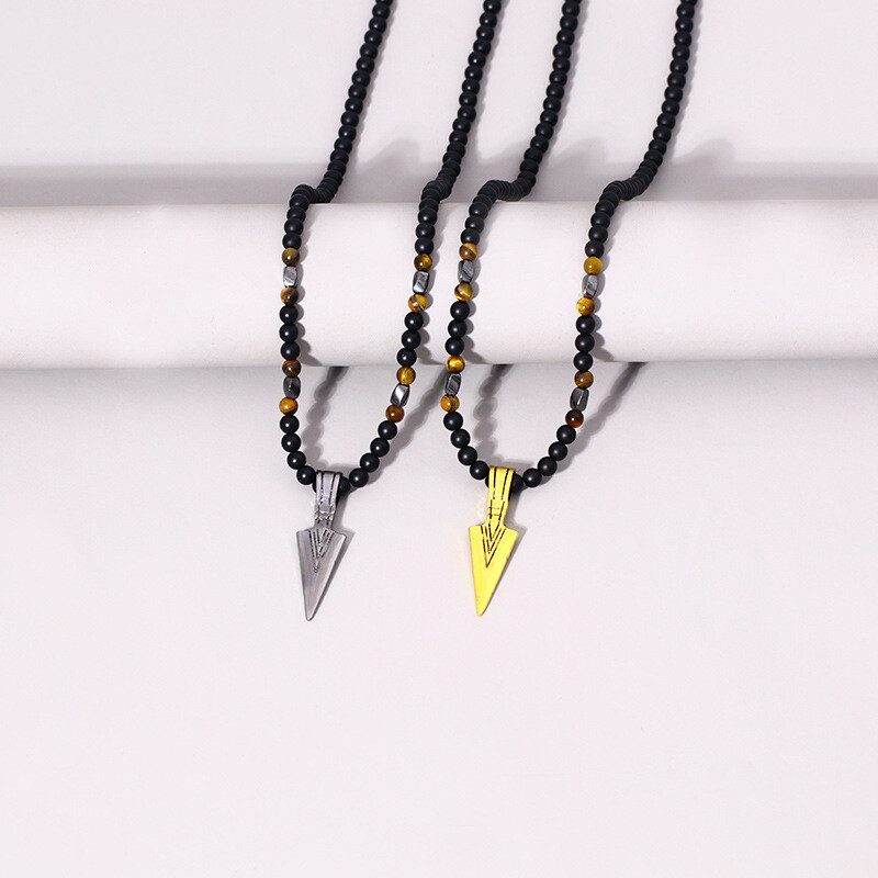 Men’s Fashion Jewelry Tiger Eye Stone Beaded Arrow Pendant Necklace Gift