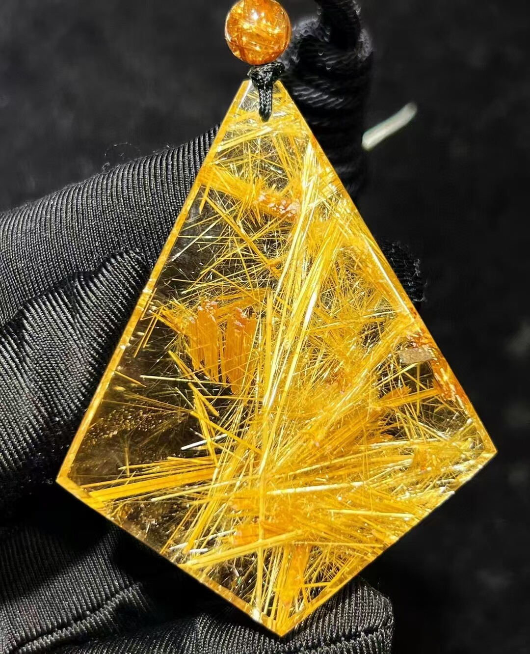 64*49*17mm A+ Natural Gold Rutilated Quartz Titanium Crystal Pendant Reiki Gift