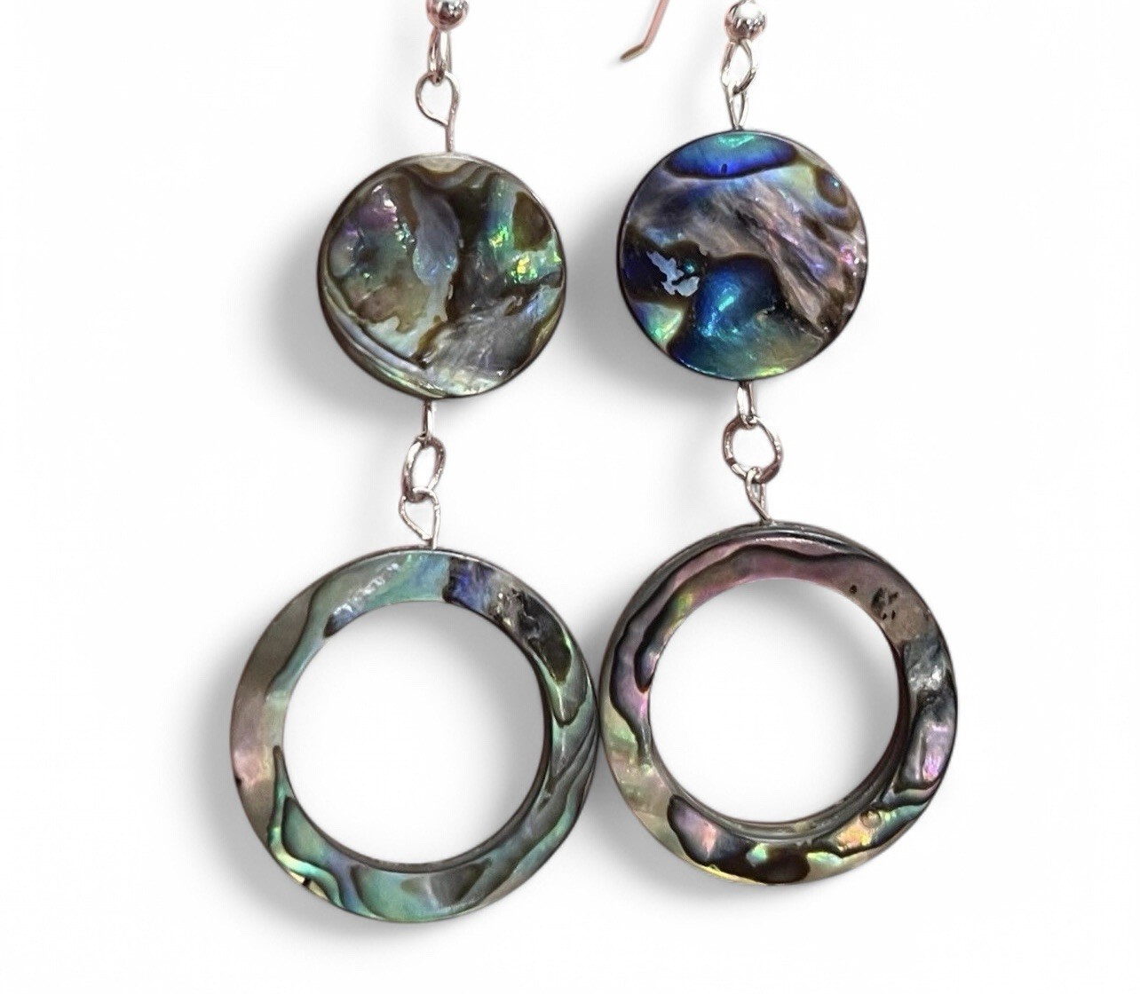Abalone Genuine Hoop Shell .925 Sterling Silver Earrings GORGEOUS