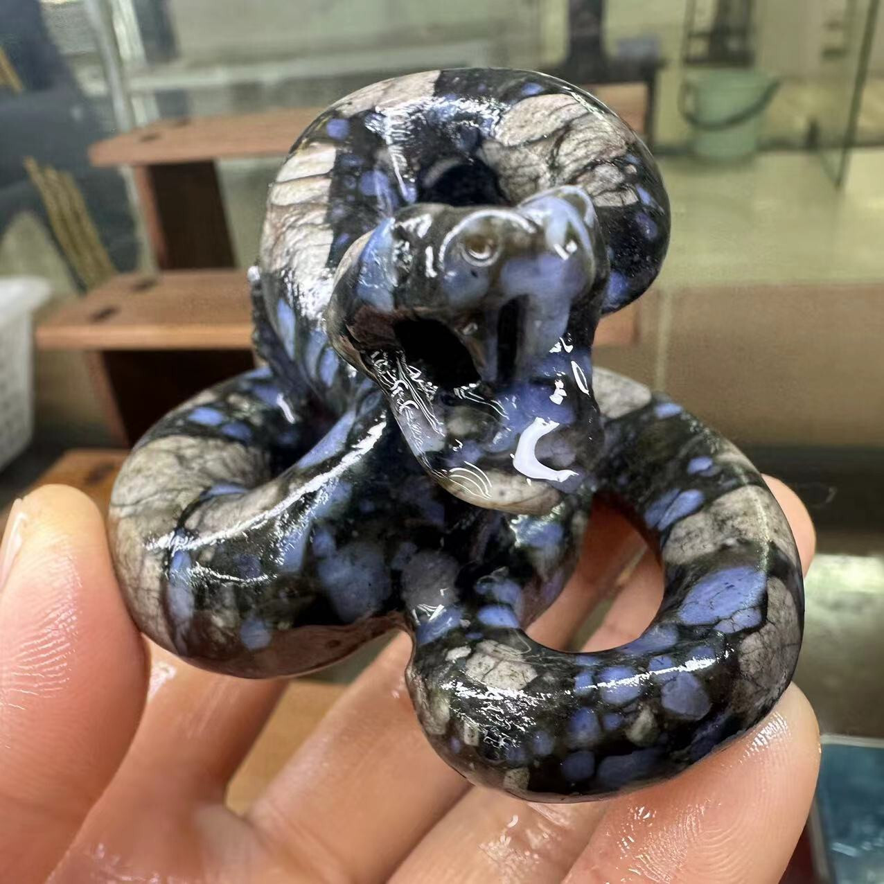 natural Rhyolite quartz crystal handmade engrave snake skull healing 1pc