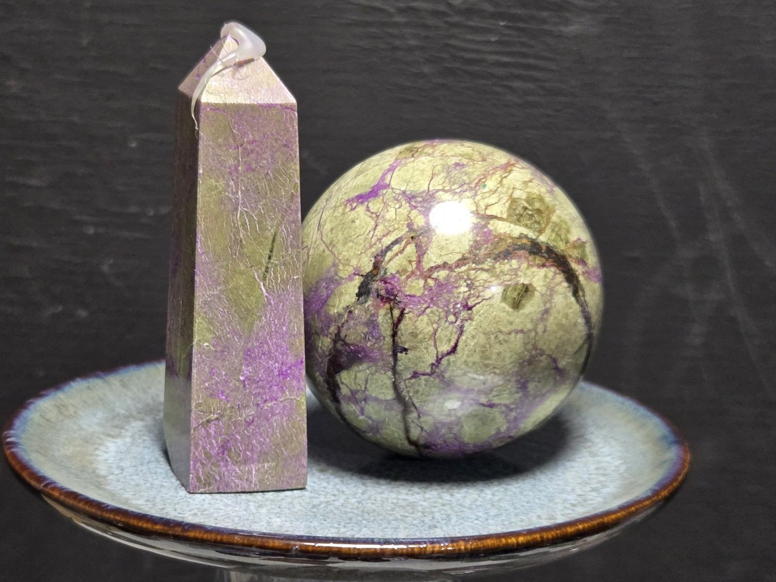 GREAT GORGEOUS Set of (2) Atlantisite Sphere and Tower set- G59