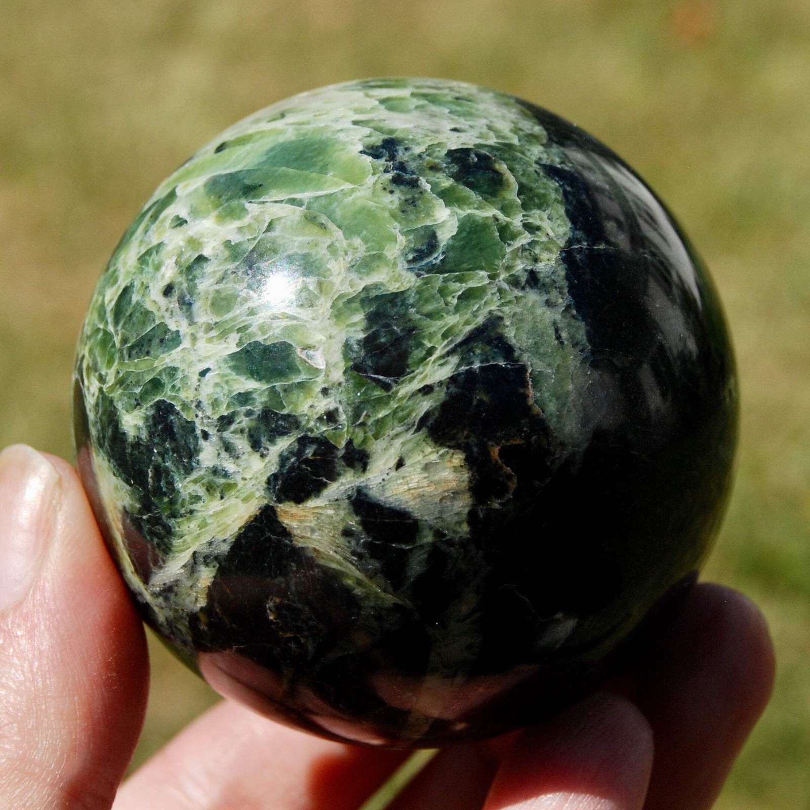 62mm Serpentine Crystal Sphere – 341g Stone of Transformation, Stability & Perso