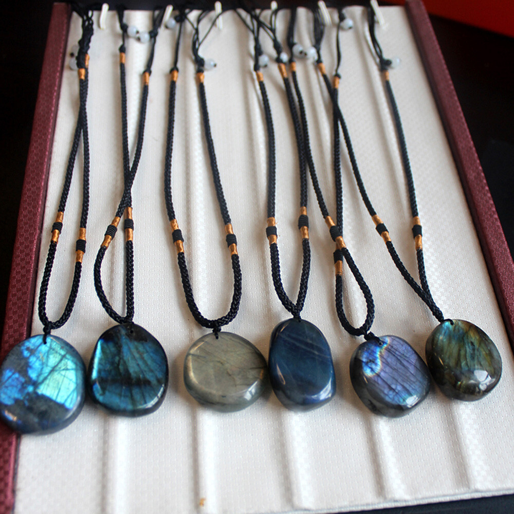 1/ 3PCS Women Mens Natural Stone Necklace Labradorite Pendant Crystal Moonstone