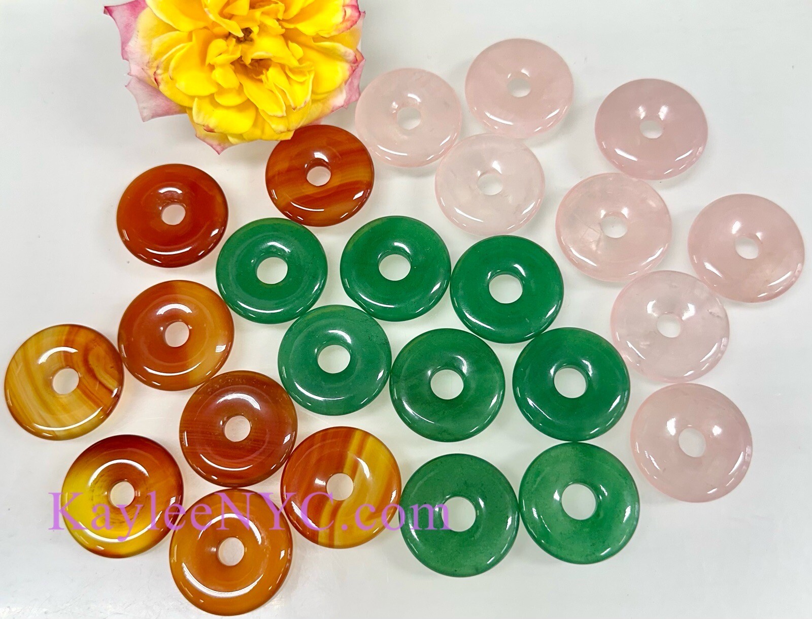Wholesale Lot 24 PCs 30mm Natural Crystal Donuts Healing Energy