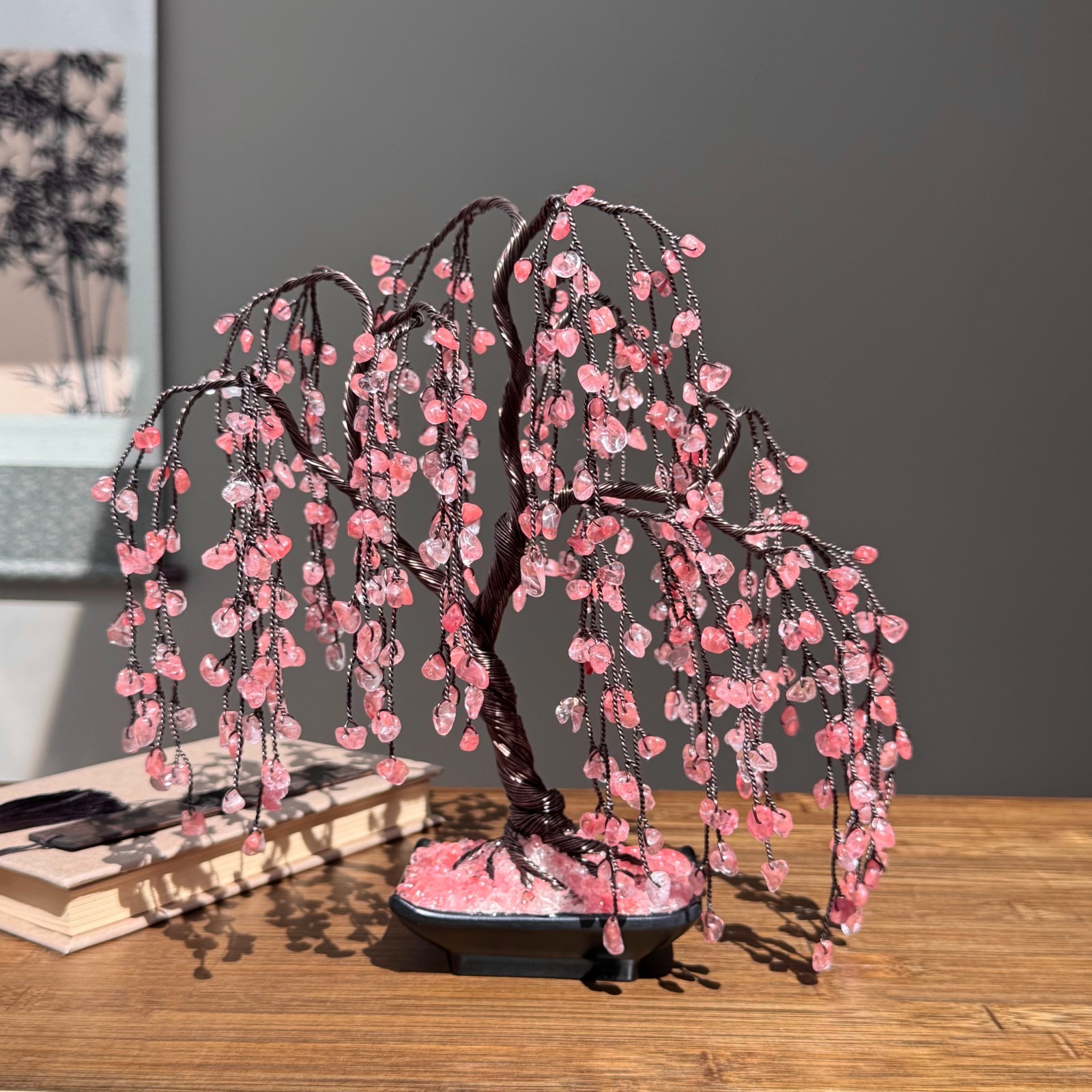 Cherry Quartz Willow Crystal tree Gemstone Bonsai Tree Wire Home Decor