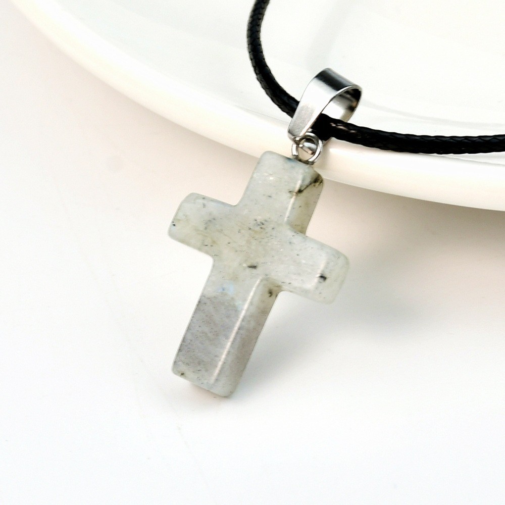 Fashion Crystal Cross Pendant Necklace Mixed Charms on Leather Rope Jewelry