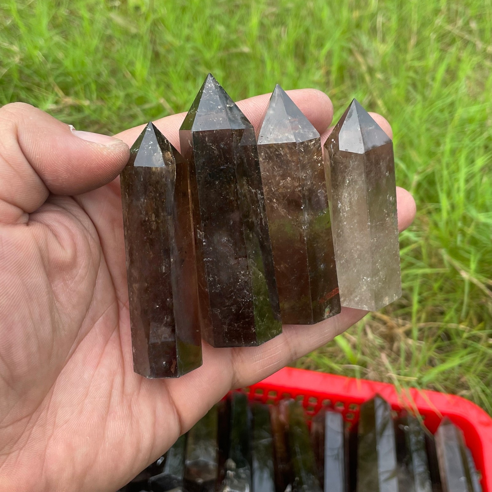 5pcs Natural smoky quartz obelisk crystal wand point healing 45-85mm