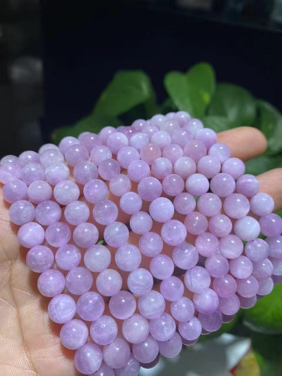 7mm Natural Purple Kunzite Crystal Round Cat’s Eye Beads Bracelet 1pc