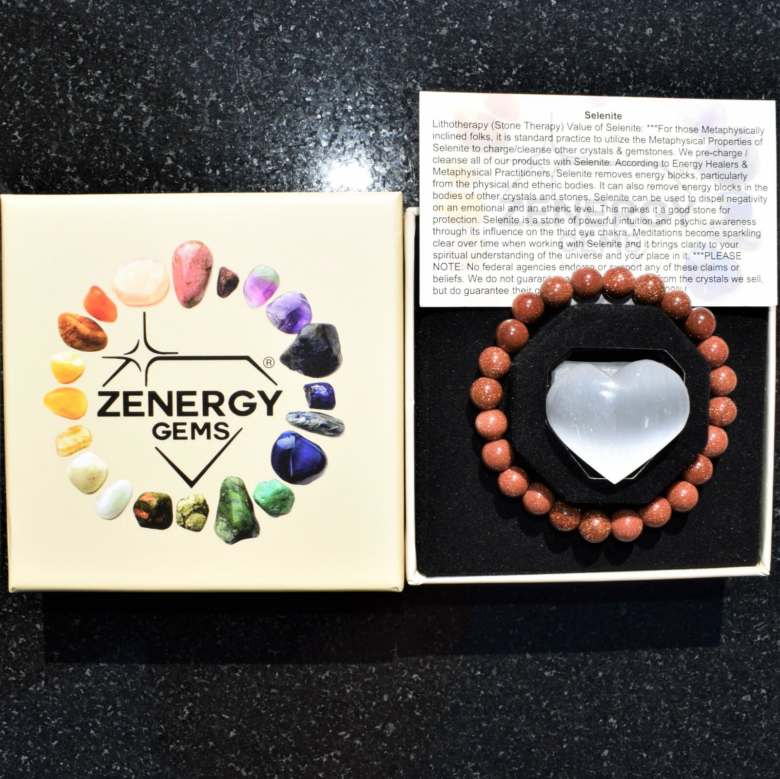 CHARGED Red Goldstone Stretchy 8mm Bead Bracelet + Baby Selenite Puffy Heart