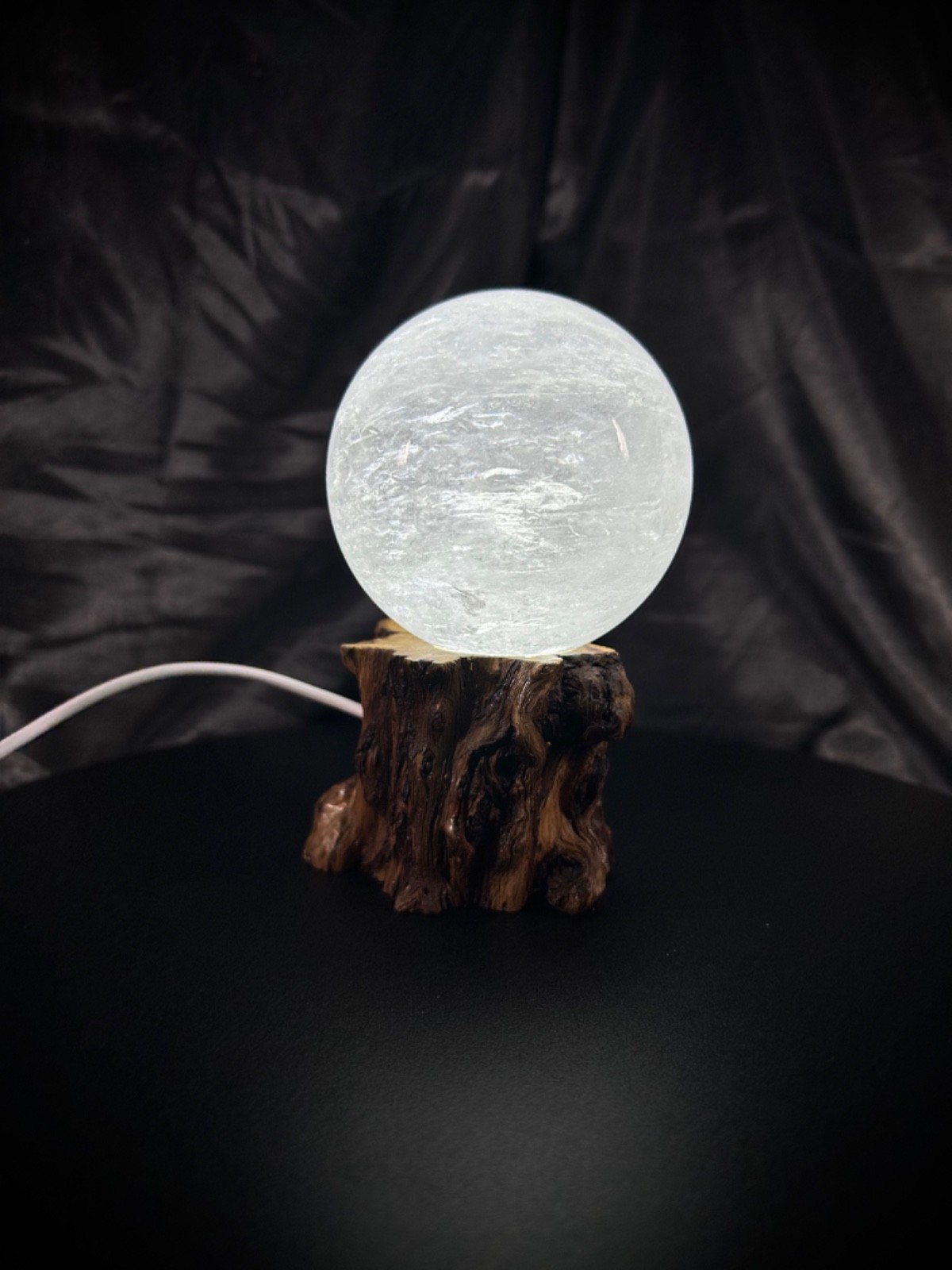 3.1″ Clear Quartz Sphere With Both Lighted Wood And Clear Acrylic Stands 1lb 8oz