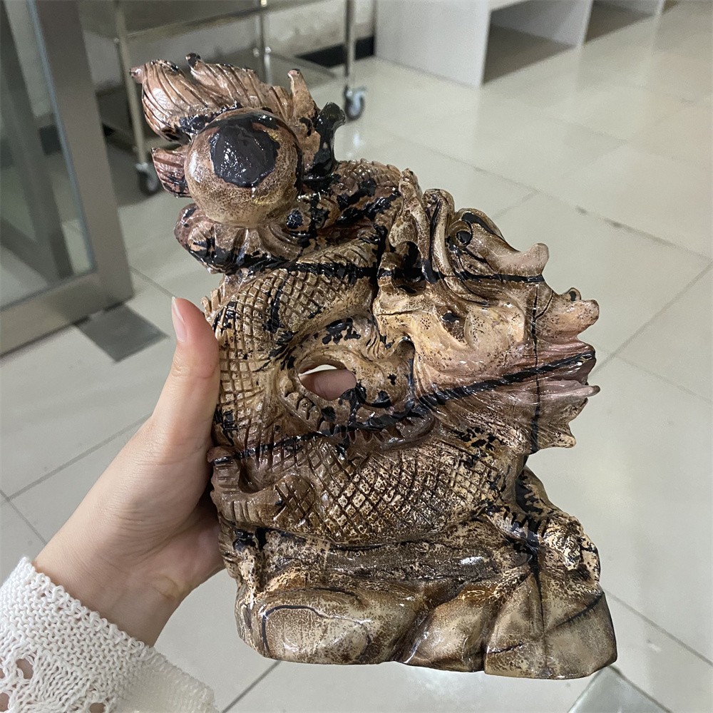 5.1LB 5.3″ Natural Picture Jasper Chinese Dragon Crystal Reiki Quartz Holy Decor