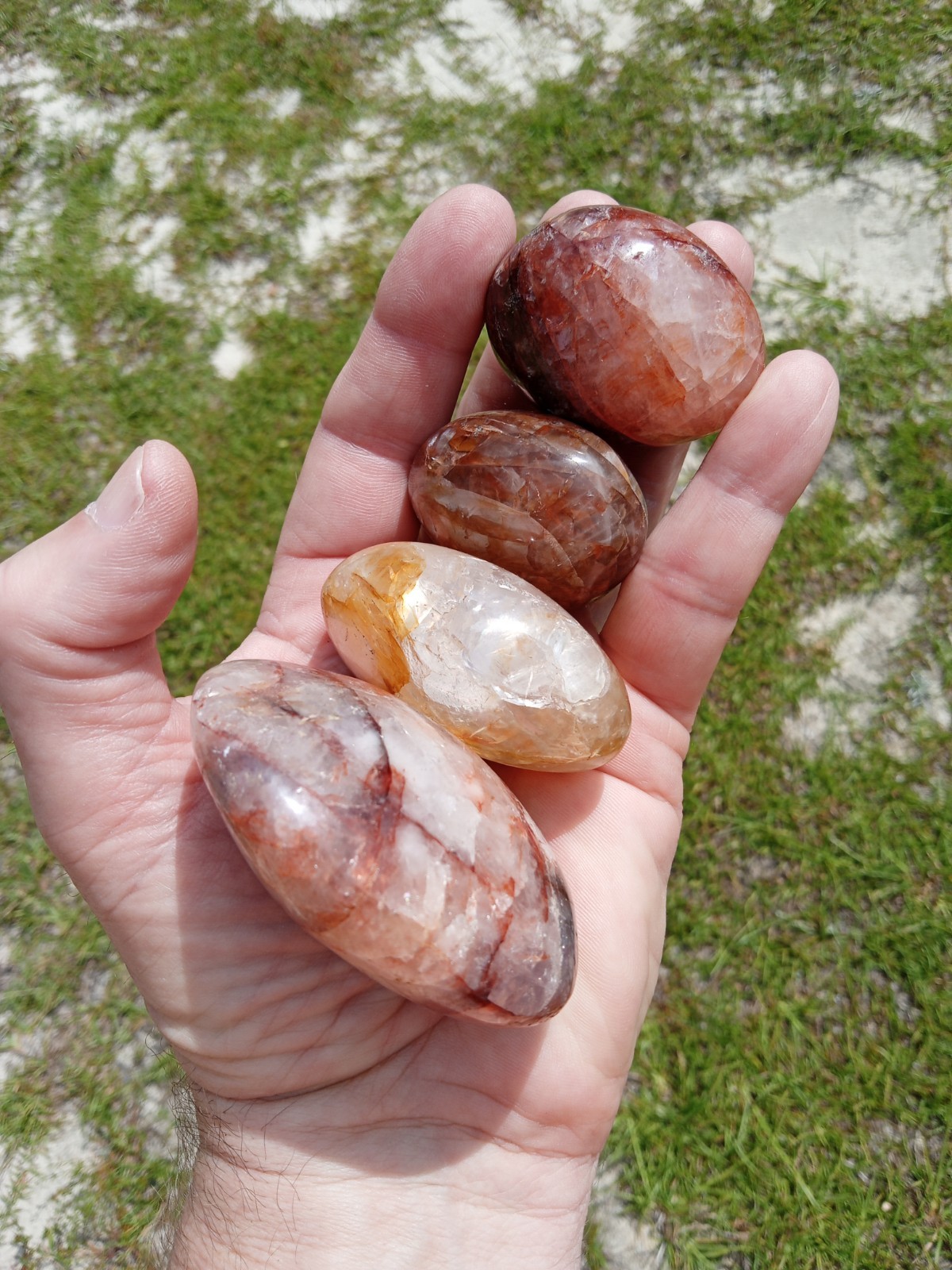 4 Hand Polished Hematoid Fire 🔥 Quartz Palm Stones! Healing, 1 Pound! X3