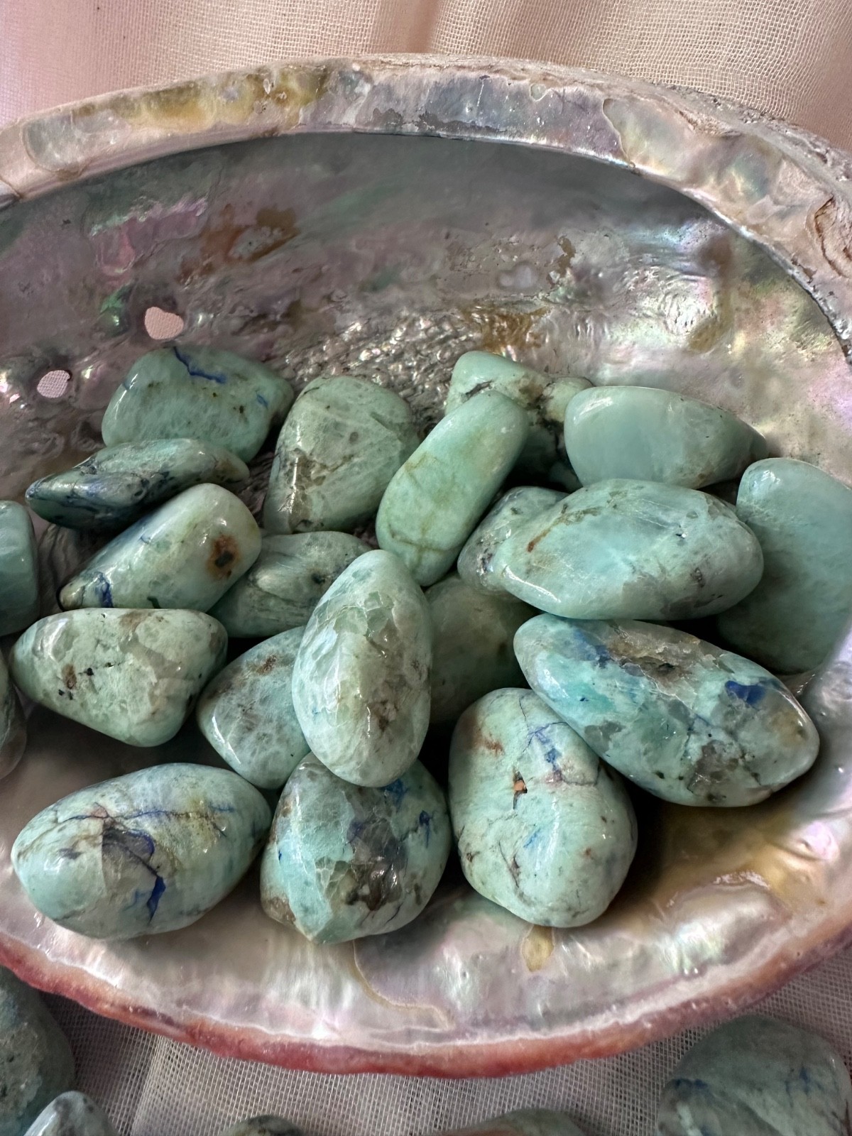 3x Azurite Green Moonstone Tumbled Stone XL 30-35mm Reiki Healing Crystal