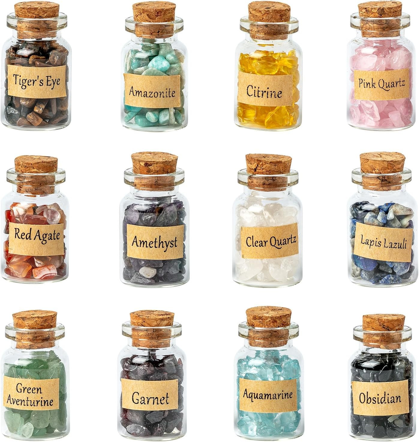 12 Different Gemstone Bottles Chip Crystals and Healing Stone, Chakra Healing Cr