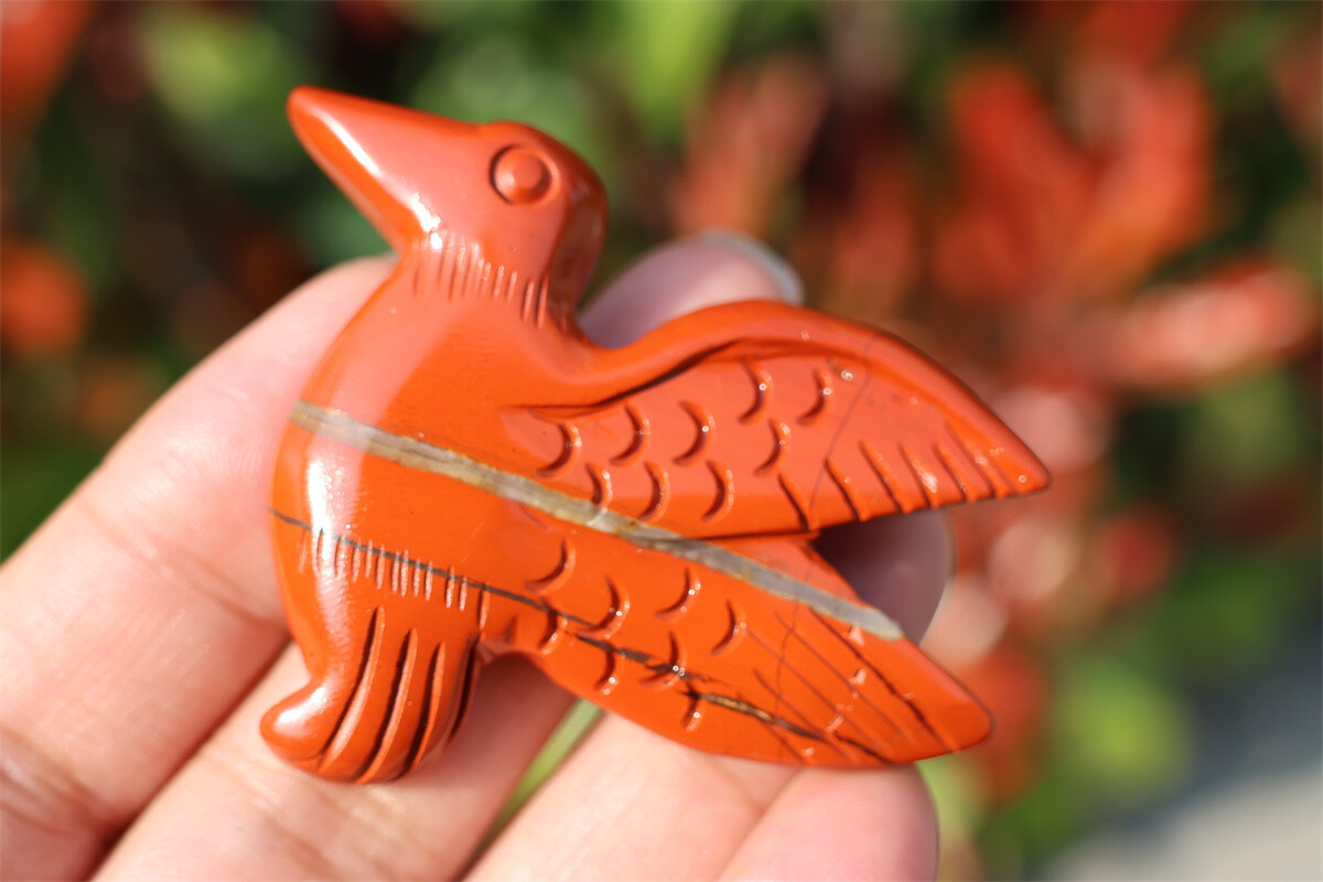 2.3” Natural red jasper Hummingbird Hand Carved Reiki Crystal Skull gift 1pc