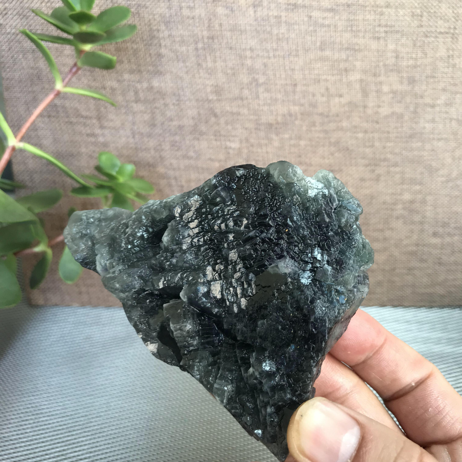 94mm NATURAL Grey Cubic FLUORITE Crystal Cluster Mineral Specimen 416g A1285