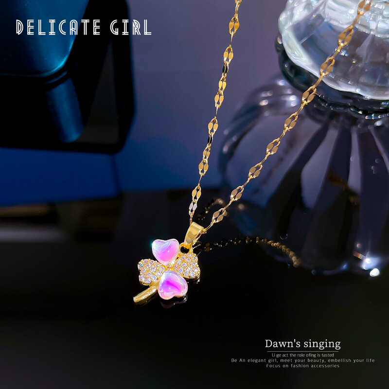 Women’s Fashion Jewelry Aurora borealis Gold Lucky grass Pendant Necklace 1PC