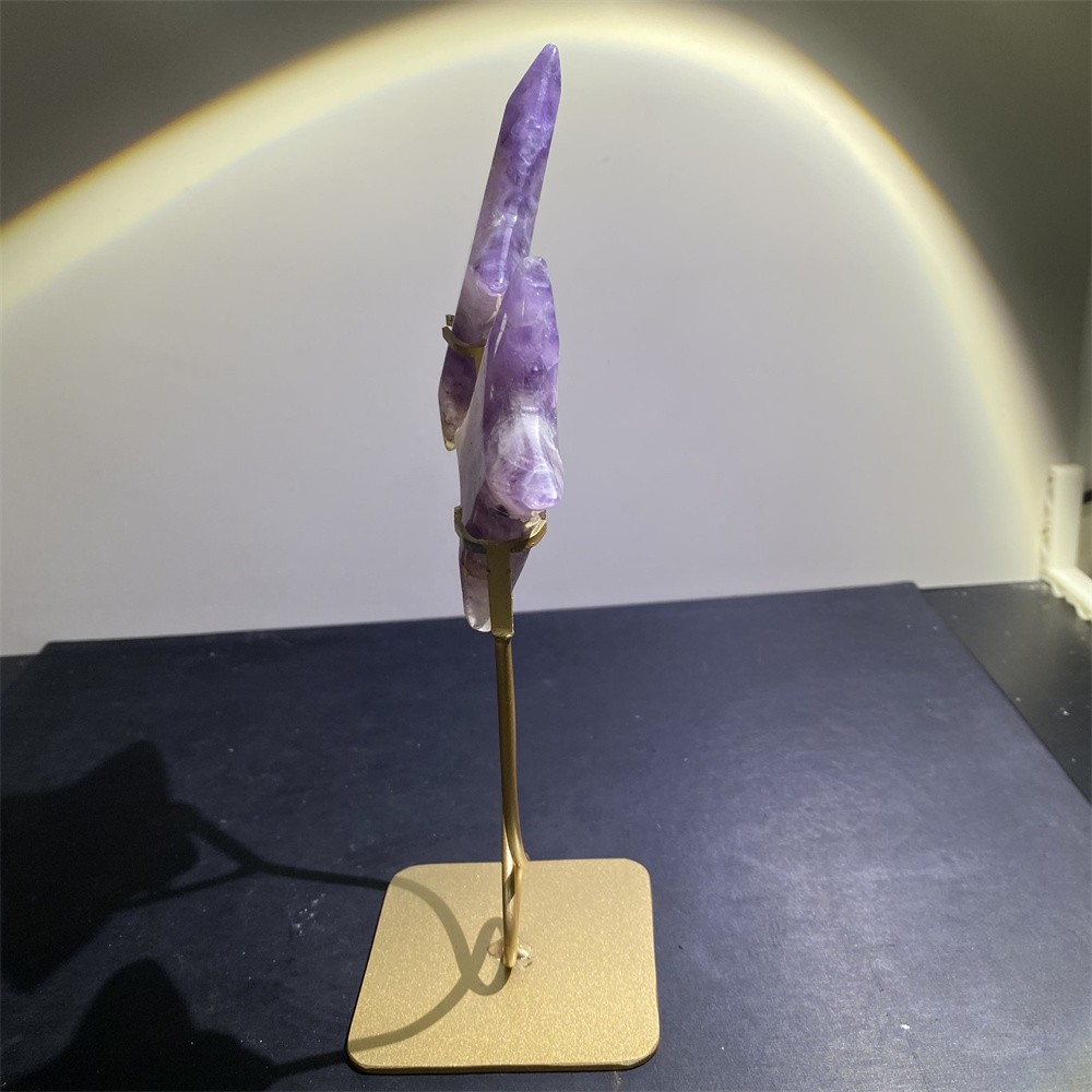 0.6LB 9.3″Natural Amethyst Agate Meteor Diamond Crystal Reiki Heal Carving Decor
