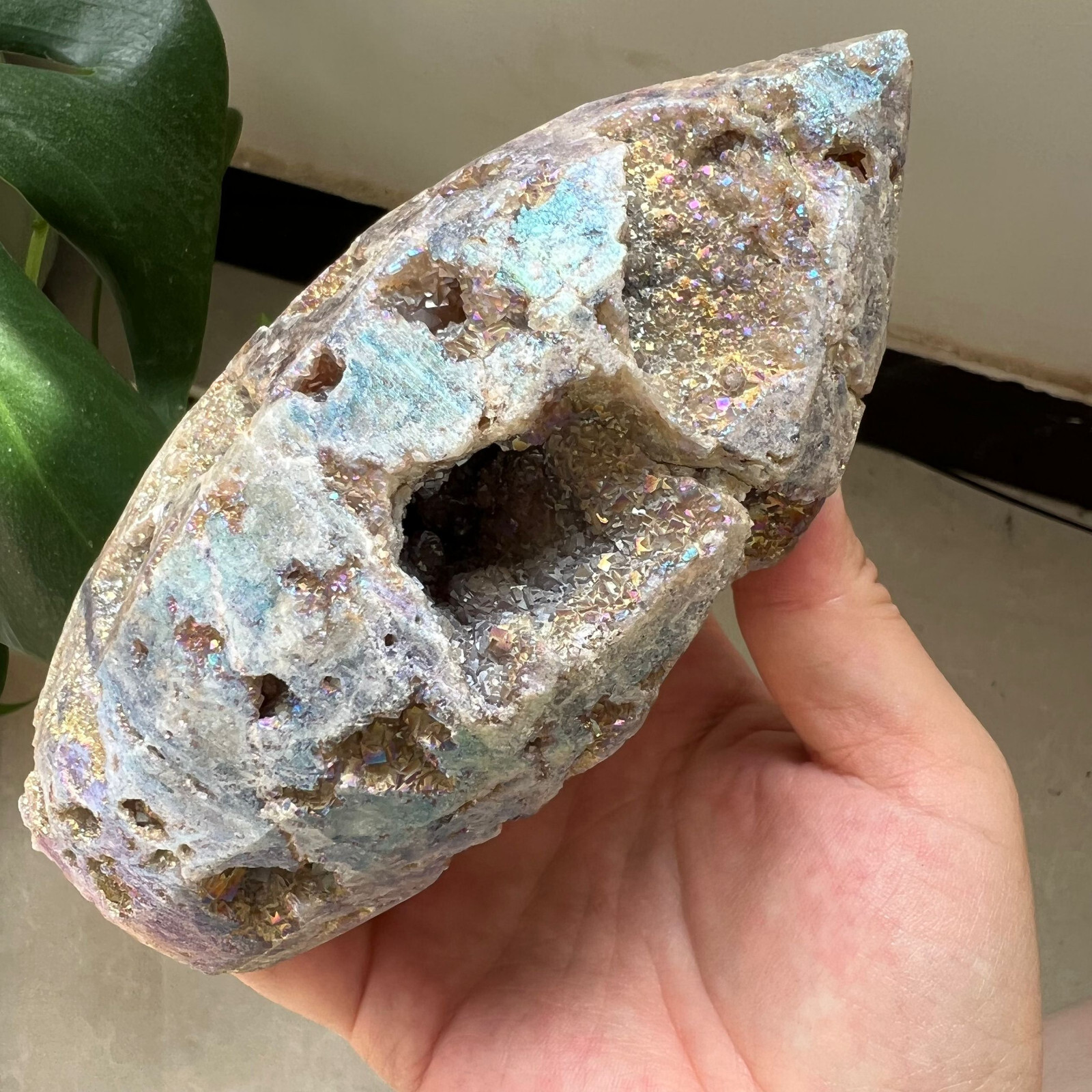 928g Titanium Angel Aura Sphalerite Geode Freeform Point Crystal Specimen