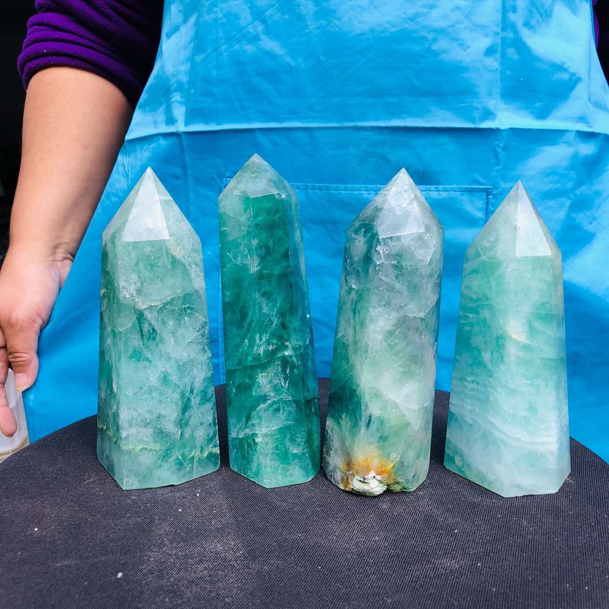 4.84LB 4pc Natural fluorite quartz obelisk crystal tower point healing decor