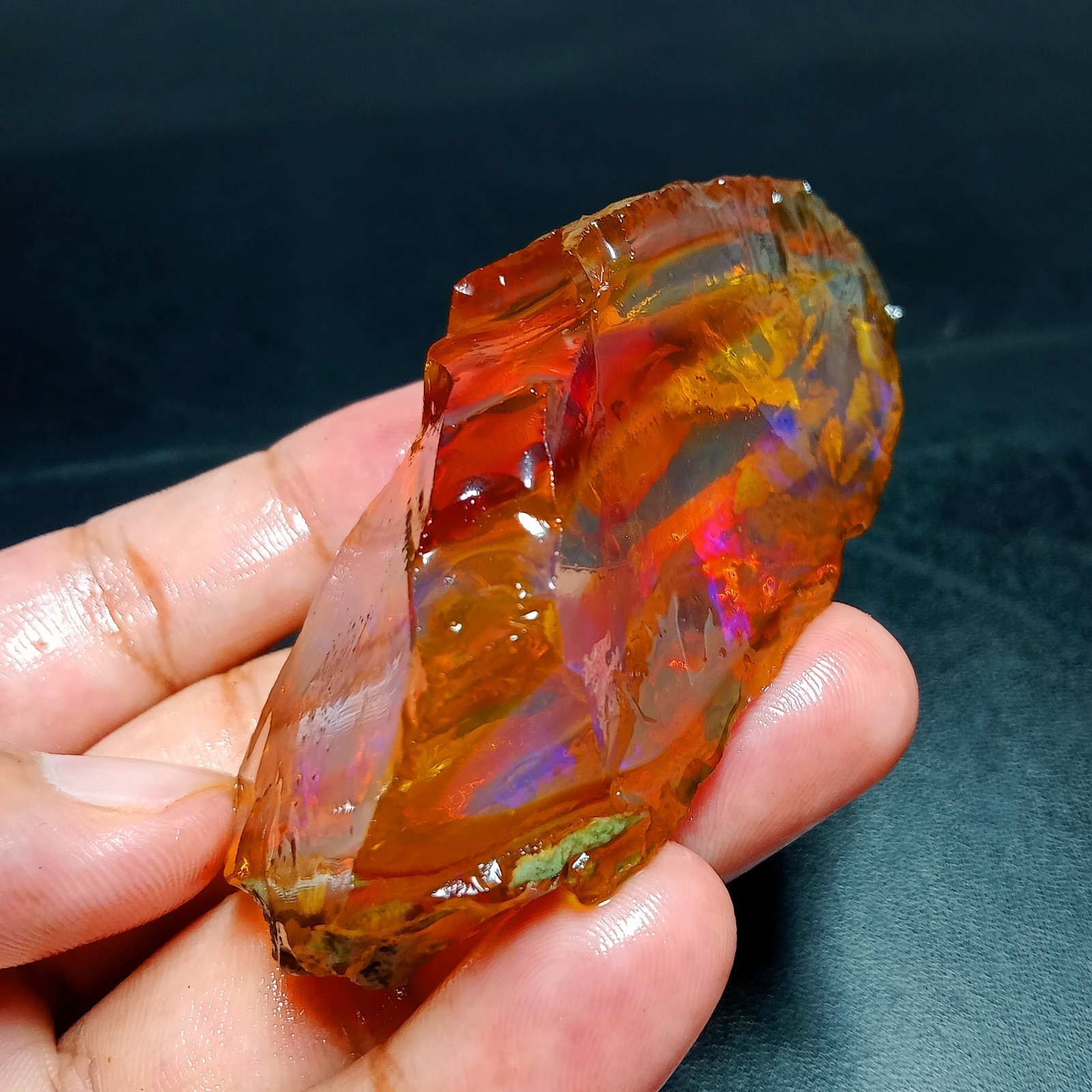 379ct Opal Rough – Bright Orange with Vivid Play-of-Color, 81x33x28mm