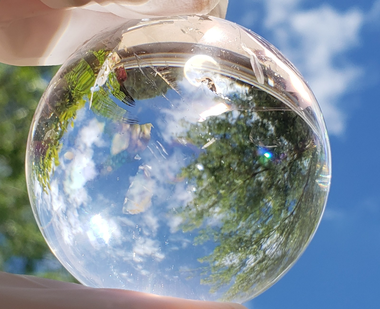 1.85″ Natural Clear Quartz Sphere Orb Ball Rainbows, 148g or 5.2 oz