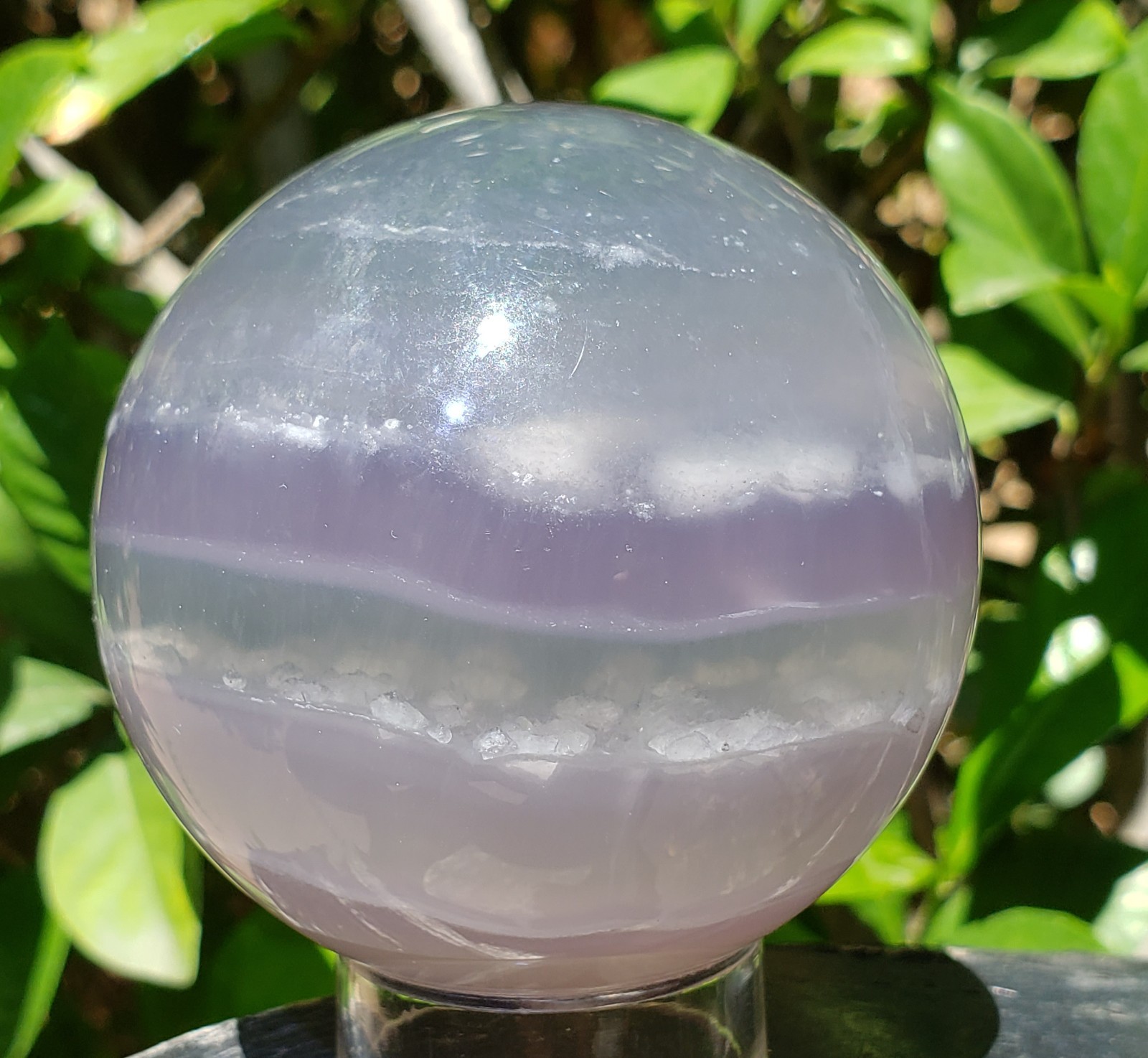 2.45″ Yttrium Lavender Fluorite Sphere Enhydro Sphere Orb Ball UV, 401g or 14 oz