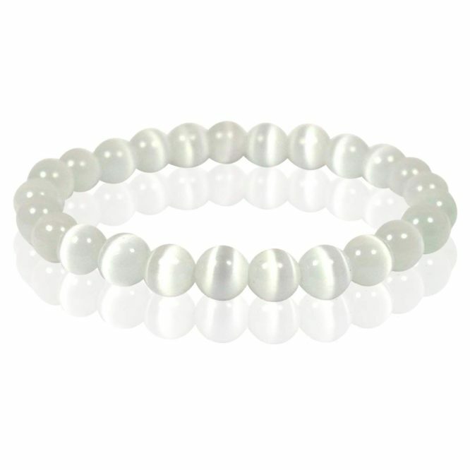 Selenite Smooth Round Sphere Gemstone Beads Elastic Cord Bracelet 8 mm size