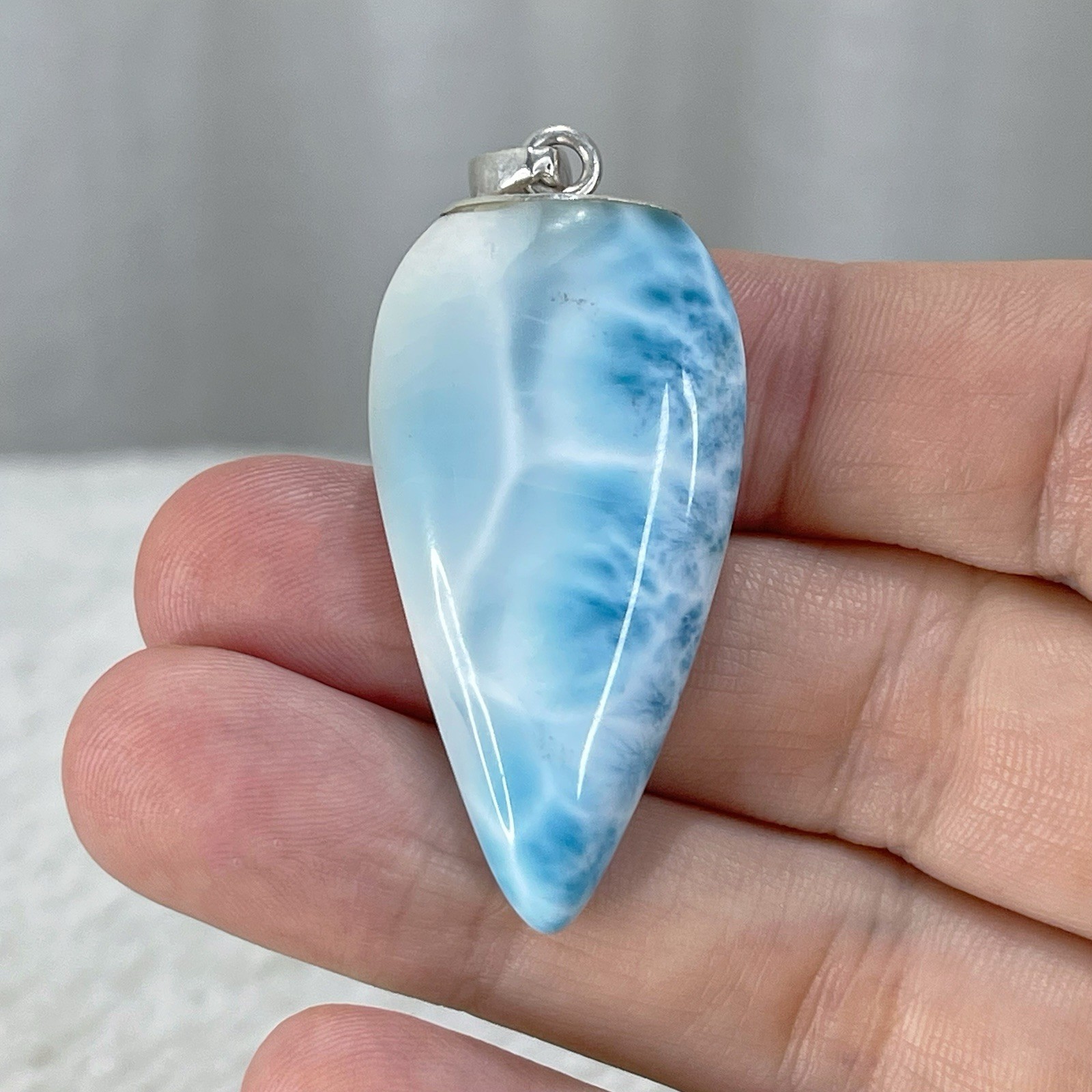 19g Larimar Necklace, Handcrafted Sterling Silver Pendant, Dominican Jewelry,