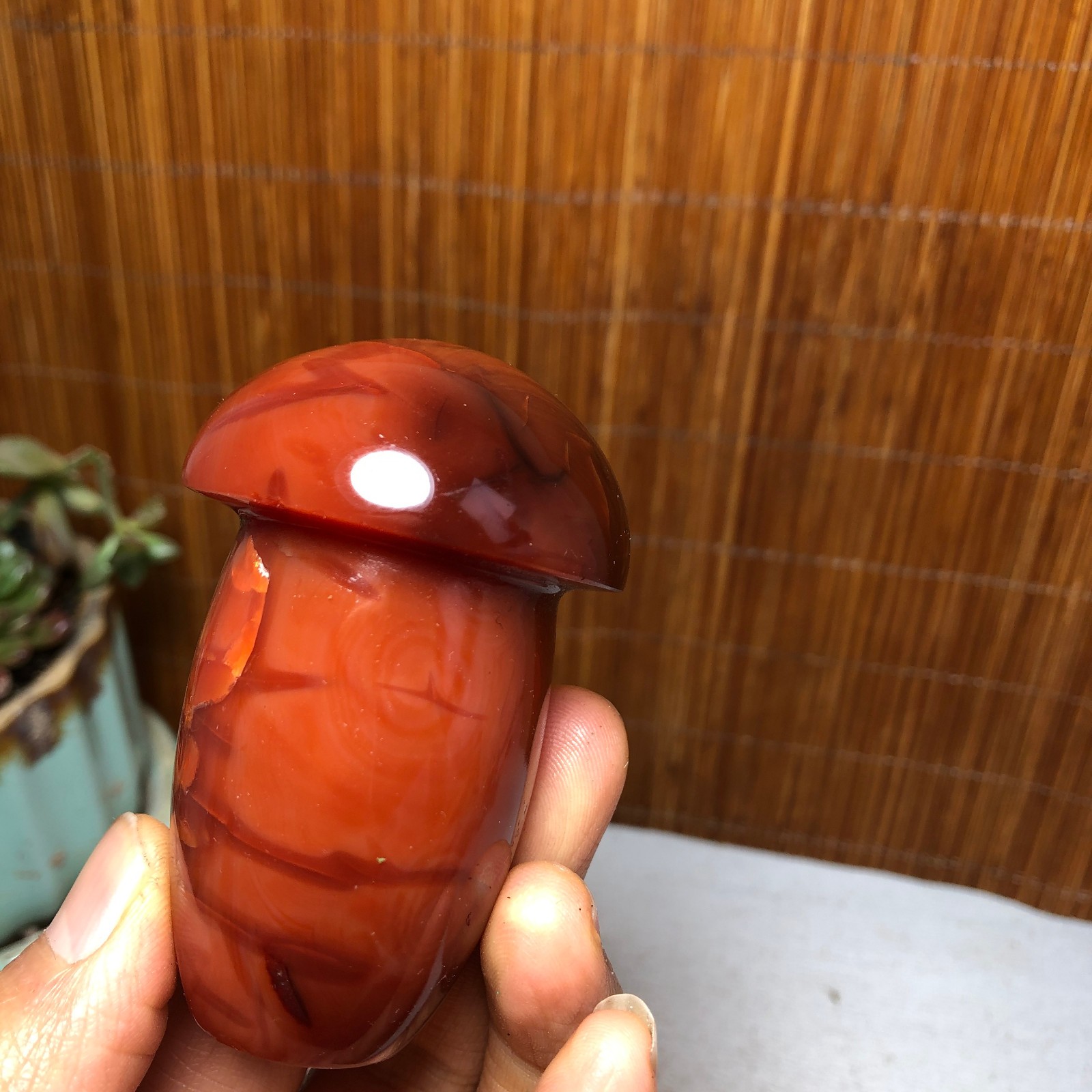 68-45-35mm Rare NATURAL red agate mushroom polishing Crystal specimen 162g A5093