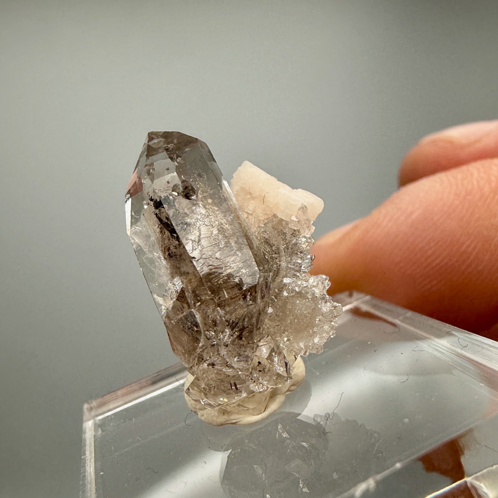 2.07 g Herkimer Diamond Cluster Perched on Druzy Quartz + Dolomite Crystal