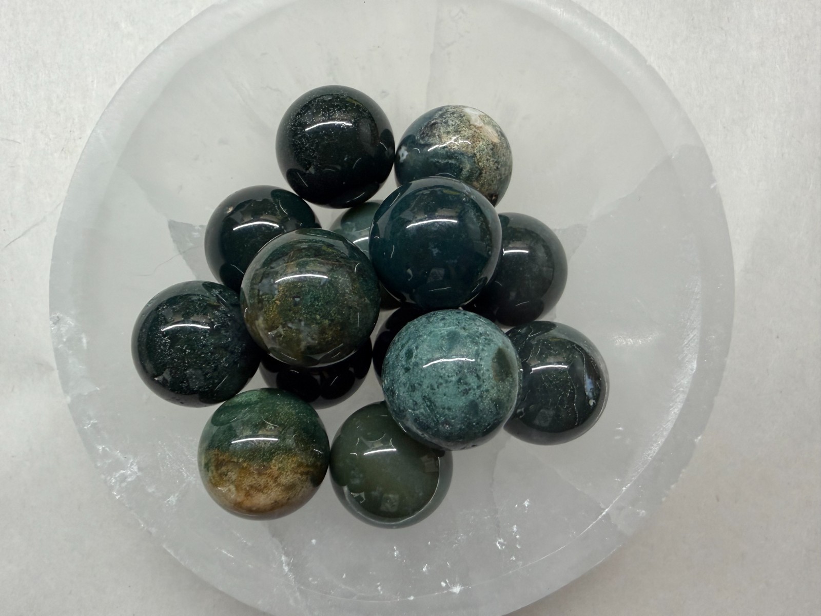 Moss Agate 20mm Sphere Natural Crystal Ball Dendritic Heart Chakra Reiki Stone