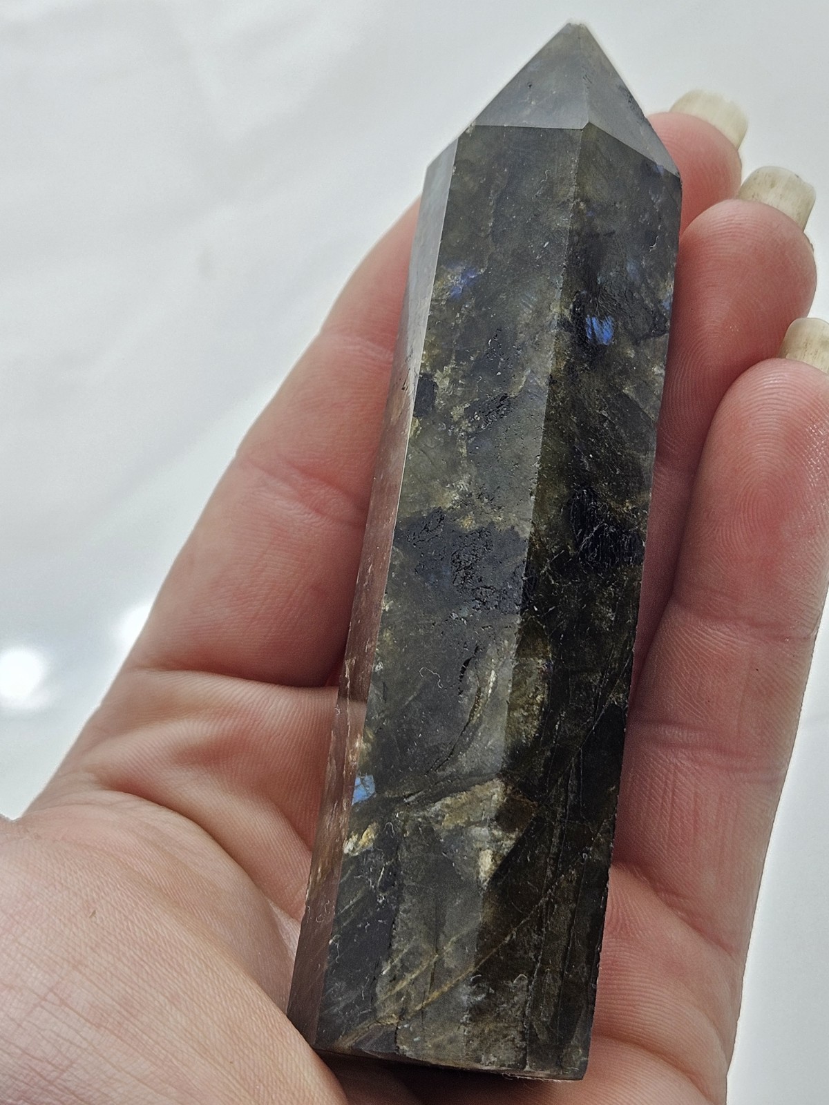 Flashy Labradorite Crystal Obelisk – High Polish Spectrolite Statement Piece