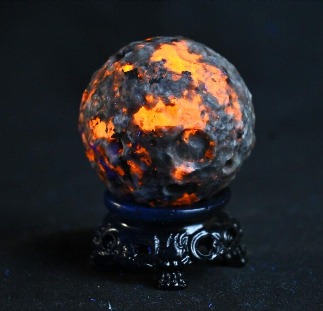 Natural Yooperlite Moon Sphere UV Reactive Sodalite Gemstone Ball Home Decor