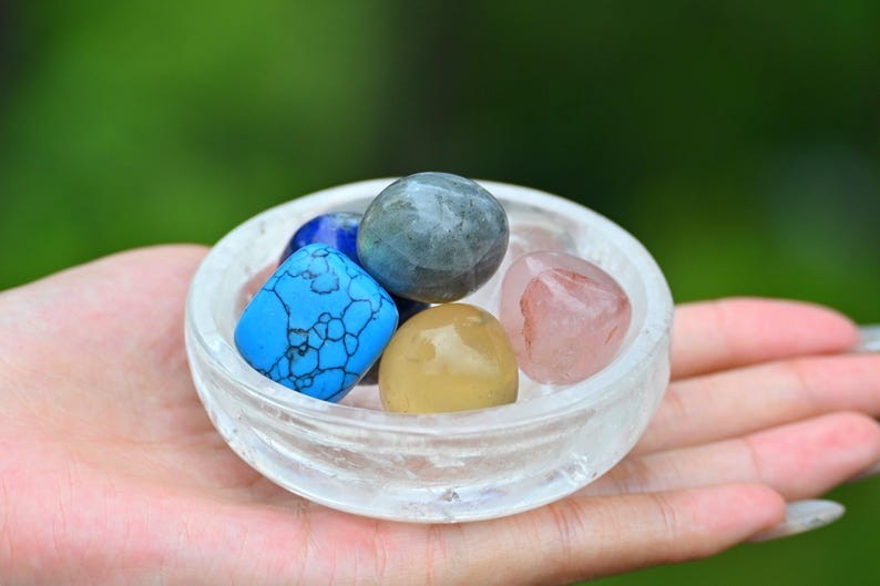 3″ Clear quartz carved bowl Natural Crystal decor Reiki ornament Heal Gift 1pc