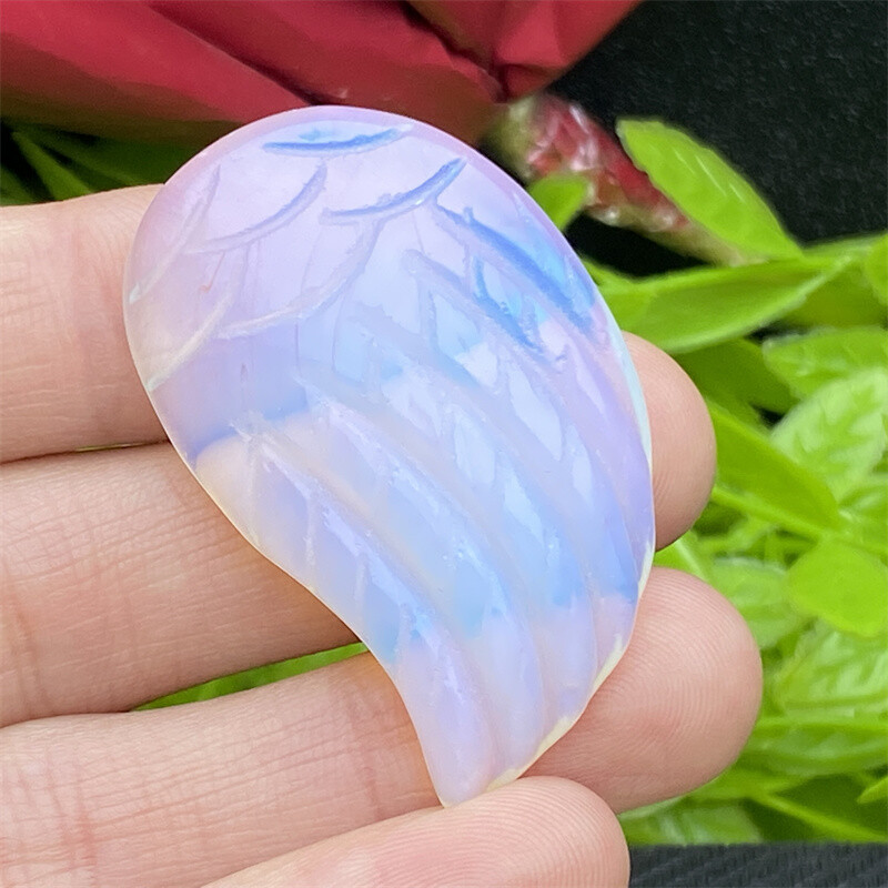 Top + A pair Opalite Quartz crystal skull Angel wings Carved point Healing gift