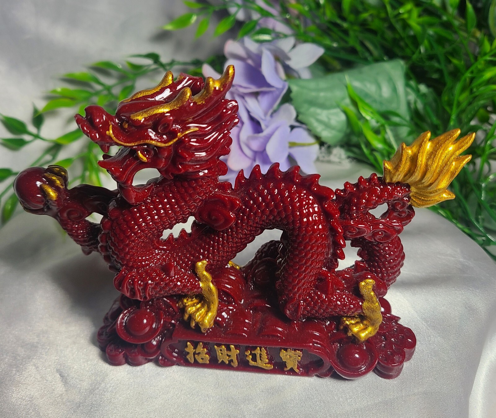 5.7″ Full Body Cinnabar Chinese Dragon w/ Sphere Crystal Stone Carving Statue