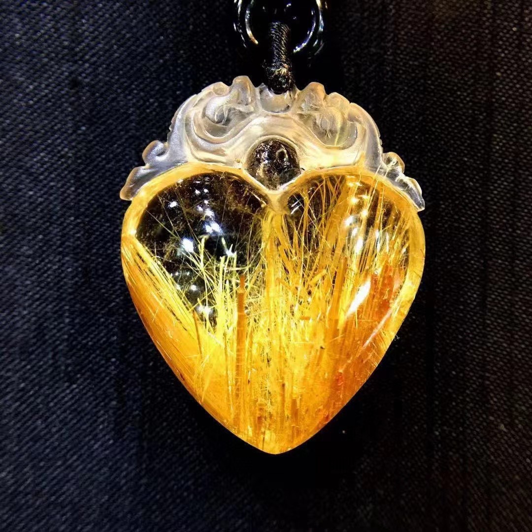 34*28*13mm A++ Natural Gold Rutilated Quartz Titanium Crystal Pendant 1pc
