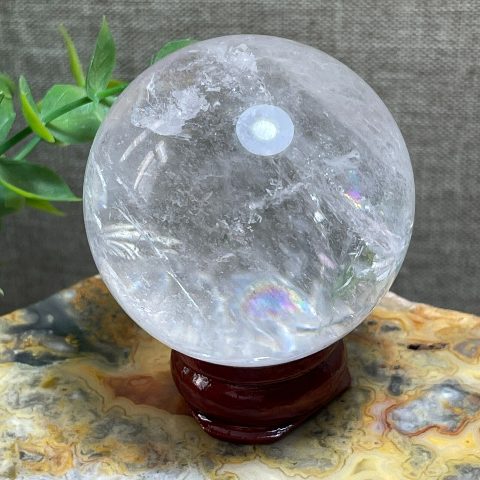 rainbow White Clear stone Sphere Ball Healing original stone decoration 113g A1