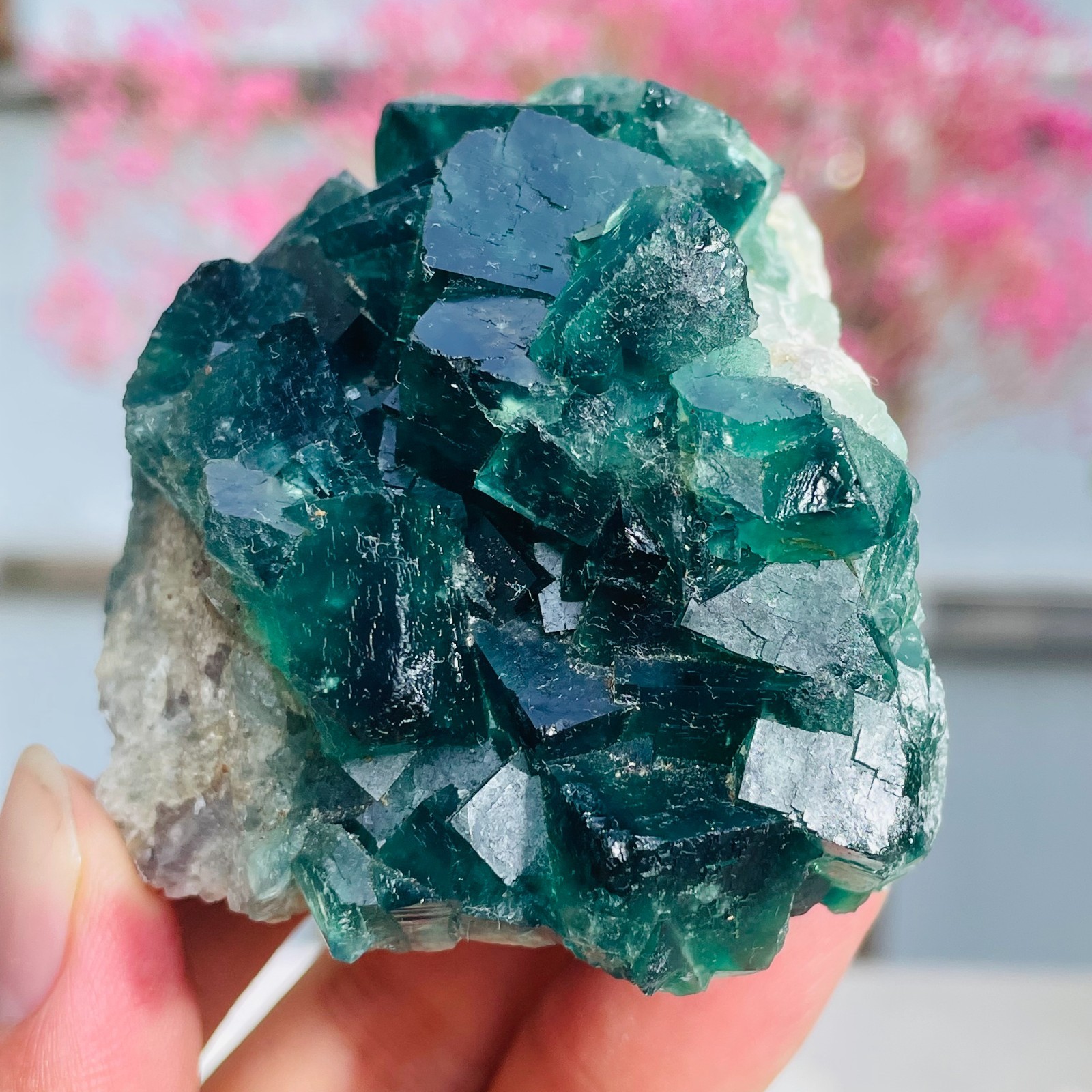 330g Natural Dark Green Fluorite Cube Quartz Crystal Mineral Specimen Healing