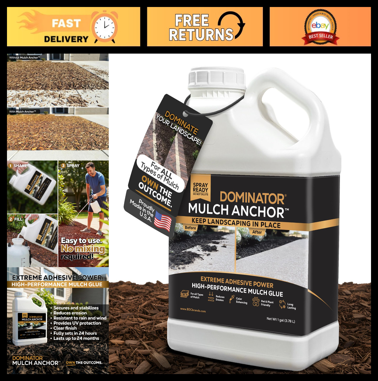 1 Gallon Mulch Glue & Gravel Binder – Strong Rock Adhesive for Landscaping, Pea