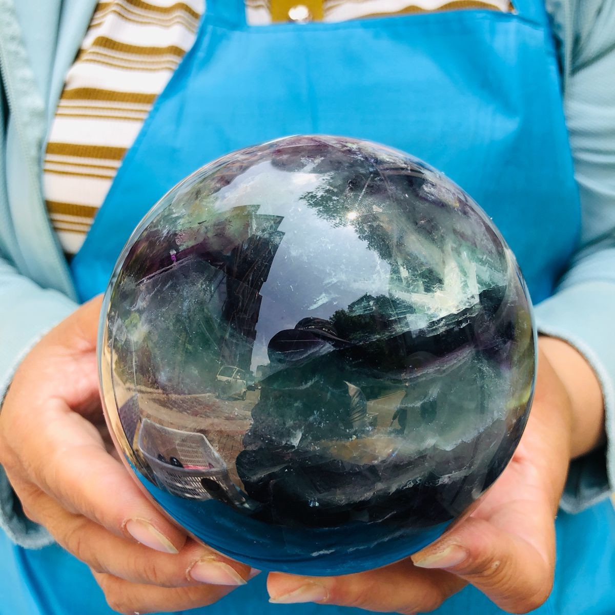 4.24 LB Natural Rainbow Fluorite Sphere Collectible Decor Healing Stone 5503